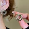 Hong Kong Cool Wind Geometric Hollow Flower Earrings Women Korea Dongdaemun Metal Winding Daily Street Trend Decor Jewelry