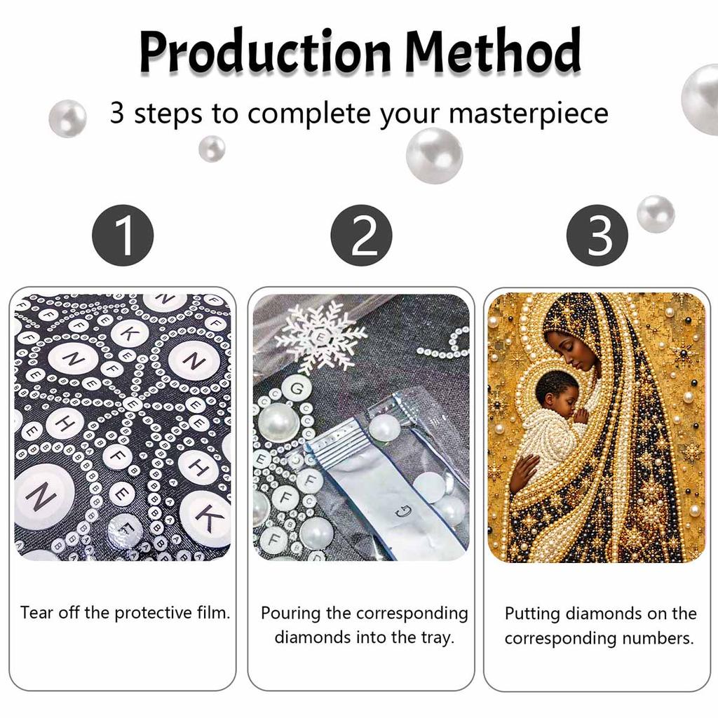 DIY 3D Pearl Diamond Painting Art Set Golden Madonna and Family Home Decor Art Set Wall Art