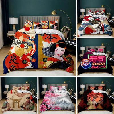 Japanese Element Duvet Cover Set Geisha Japanese Culture Theme Twin Bedding Set Double Queen King Size Polyester Qulit Cover