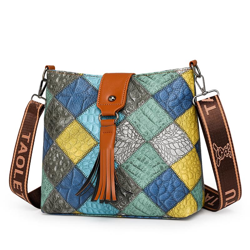 Women's Contrast Color Crossbody Bag Large Capacity Bucket Bag Mother Bag