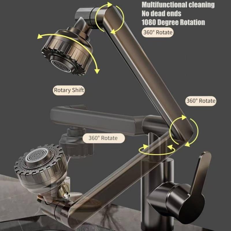 Universal Bathroom Sink Faucet with Hose 1080° Swivel Multifunction Cold and Hot Water Tap Kitchen Sink Faucet 2 Modes Water Tap