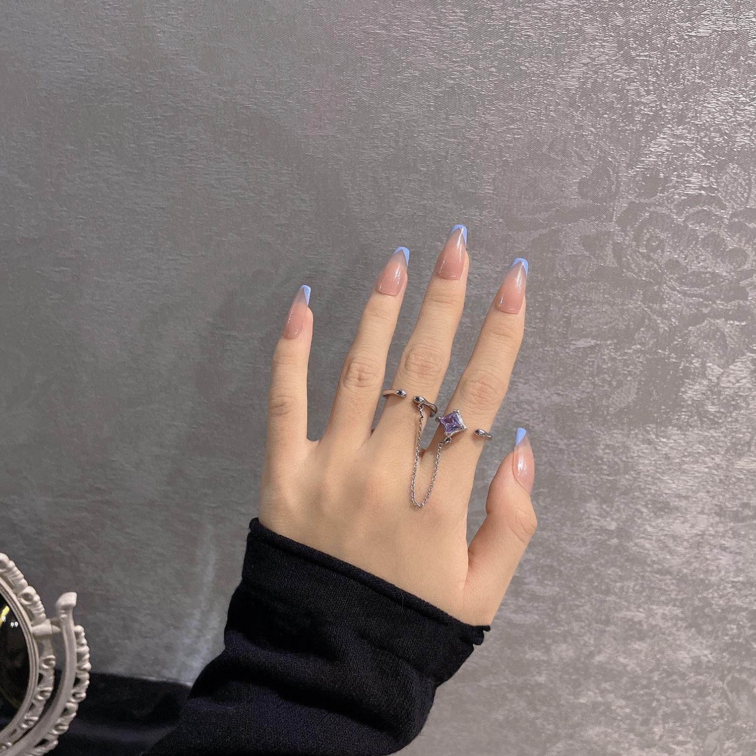 2 Pieces Chain Ring Trendy Personality Purple Zircon Female Cold Style Niche Design Index Finger Ring adjustable opening