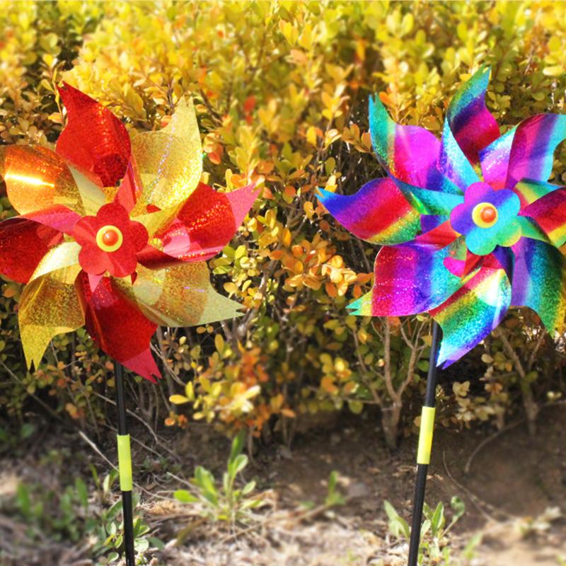 Sparkling Reflective Bird Repeller Pinwheels - Outdoor Wind Spinner Scarecrow for Garden, Lawn, Yard & Farm, Scares Birds Away