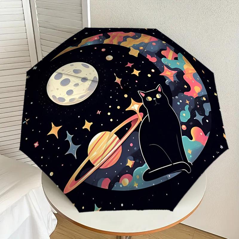 Galactic Cat Adventure: Colorful Cosmic Umbrella - Auto Open/Closed, Outdoor Gear for Travelers, Lightweight and Durable 032