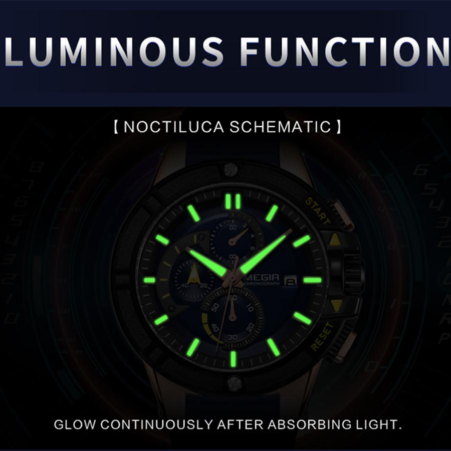 MEGIR Watches for Men Chronograph Fashion Sports Wristwatch Silicone Strap Waterproof Multi-functional Quartz Watch Clock 2095