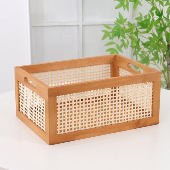 Scatola porta dischi in vinile Durevole MDF Rattan Porta dischi in vinile con manico Cubico Organizzatore da scrivania per album per dischi in vinile Contenitore multiuso