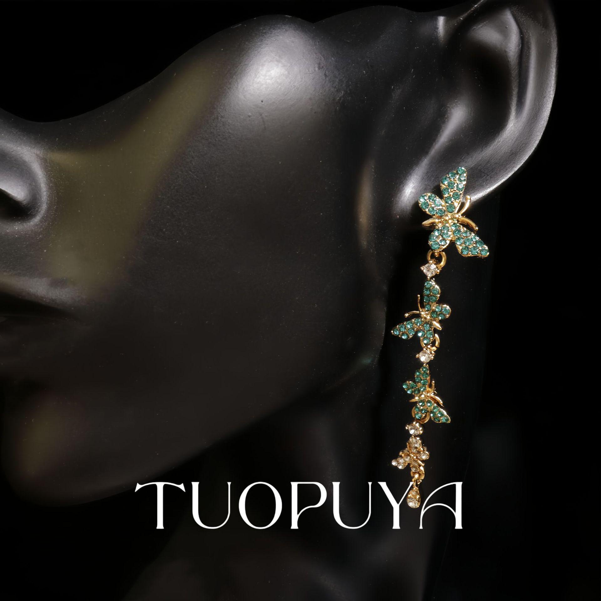 Retro Full Pavé Diamond Butterfly Ear Climbers - Luxurious Shoulder Duster Jewelry