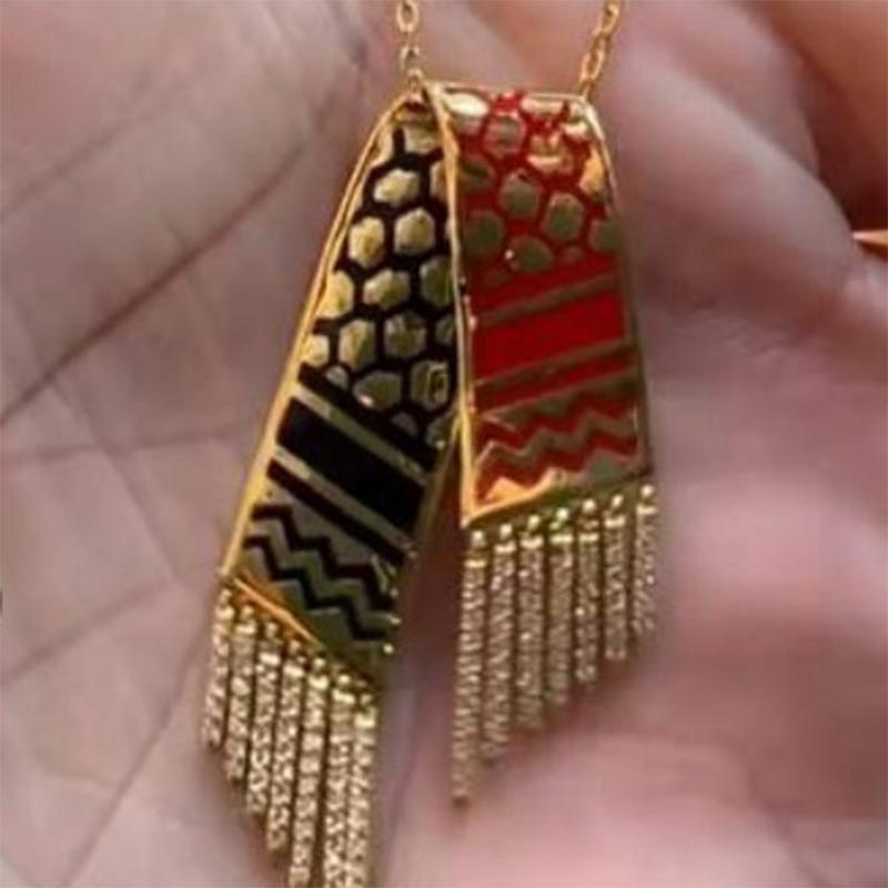 1 Pc Stainless Steel Scarf Shape Pendant Middle East Palestine Hijab Scarf Gaza Rhinestone Tassel Necklace Jewellery Gift