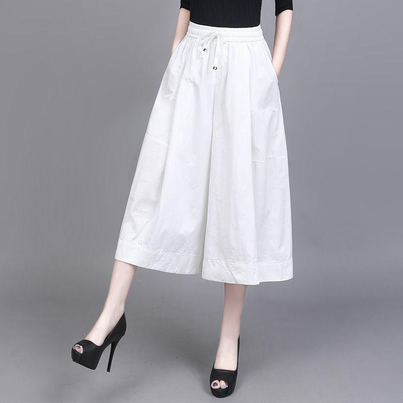 

Women s Designer A-Line Wide-Leg Three-Quarter Length Skirt Pants with Elastic Waist - Casual Summer Wear S білий