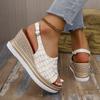 Fashion Summer New Plaid Pu Leather Sandals for Women Fashion Anckle Strap Wedge Sandal Female Plus Size Daily High Heel Sandalias Mujer