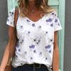 Top Tunica Casual Larghi da Donna con Stampa e Scollo a V a Maniche Corte