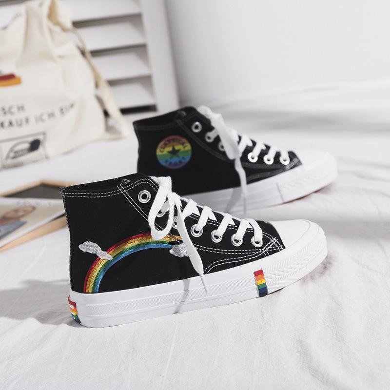 Women Canvas Sneakers Rainbow High Top Canvas Shoes Fashion Summer Sneaker Woman Sneakers Vulcanized Shoes  Flats White Shoes