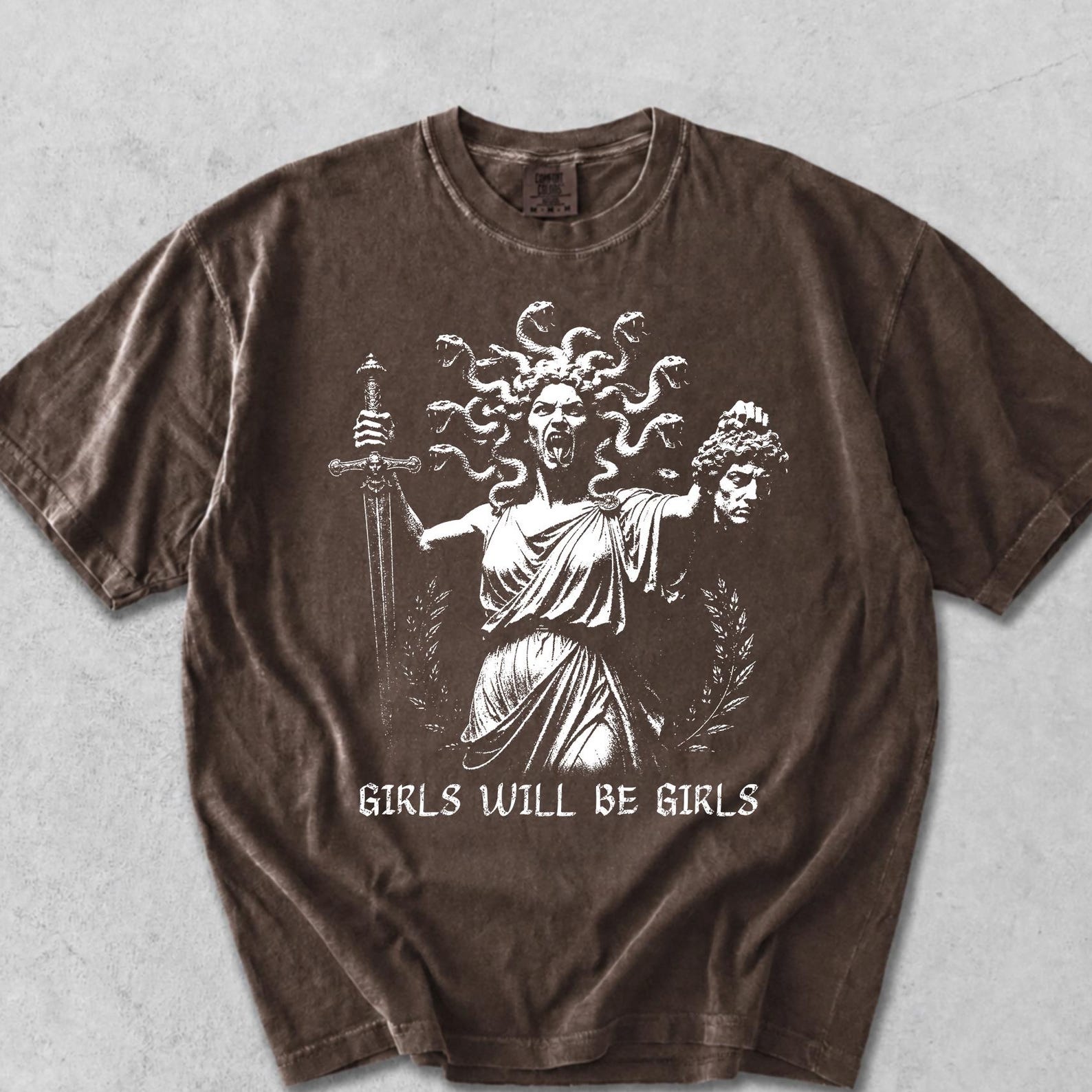 Girls Will Be Girls Medusa Comfort Colors Shirt, Greek Mythology Feminist Tee, Womens Empowerment Graphic, Protest Statement Gift 4XL