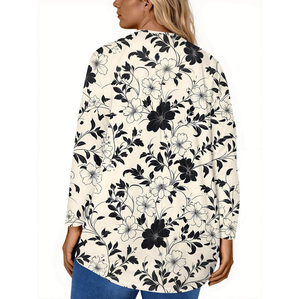 Moda Donna Taglia Grande Girocollo Manica Lunga Stampa Casual Ampio Pullover Top