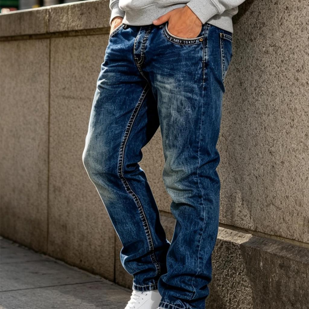 Men's Casual Distressed Straight Leg Jeans Hip Hop Denim Pants for Spring and Fall