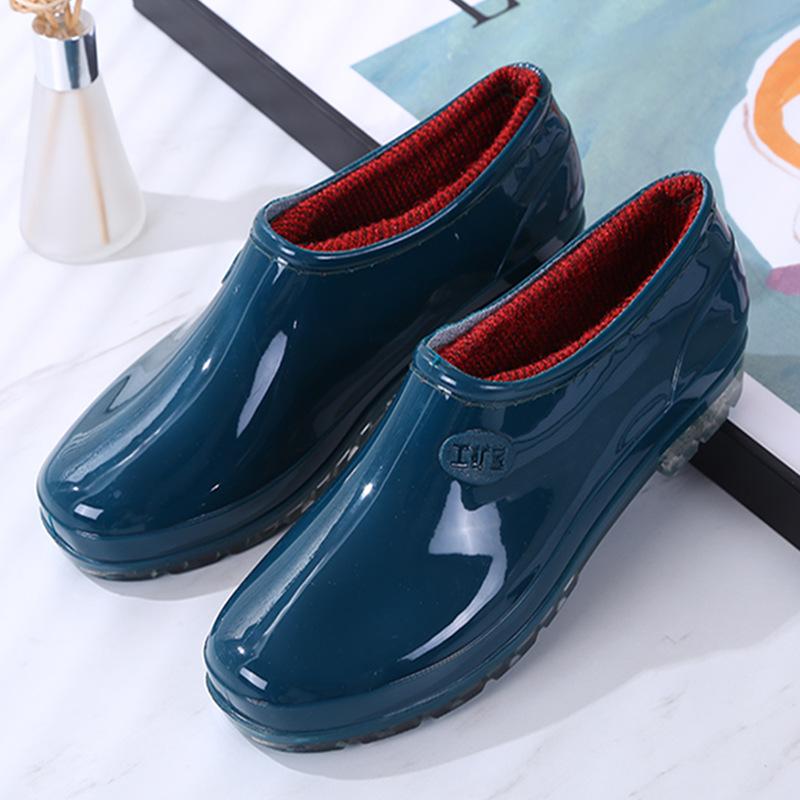 Low-top Rain Boots Women's Fashion Adult Outer Rain Shoes Water Boots Non-slip Waterproof Shoes Light-mouth Rubber Shoes Kitchen Summer