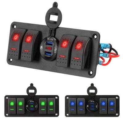 Dual USB Port Outlet Combination 12~24V Circuit Control Car Switch Panel LED Digital Voltmeter
