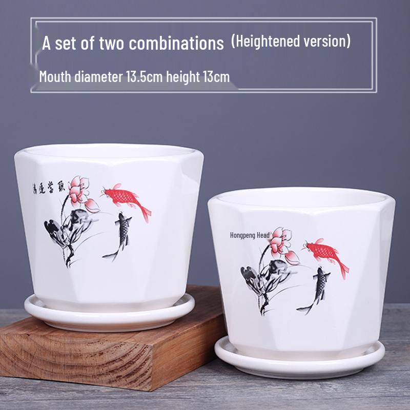 2025 Large Ceramic Flower Pot with Tray for Balcony & Living Room - Orchid & Succulent Album Style