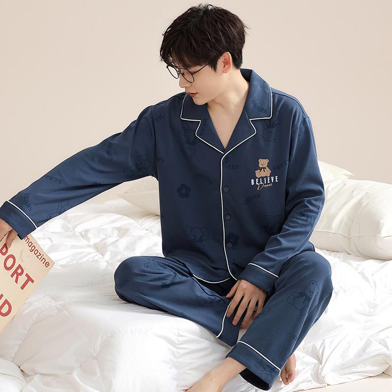 Herren Pyjama Anzug Frühling Herbst Langarm Schlafanzug Set Männlich Ethnischer Stil Loungewear