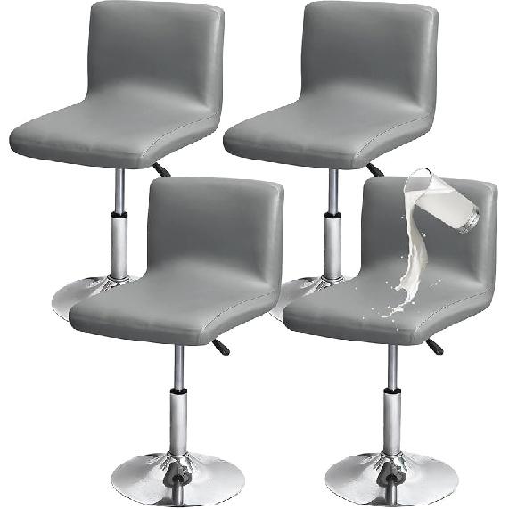 Gollense Stretch Bar Stool Covers with Backs, 4 Pack Waterproof PU Leather Pub Counter Dining Chair Covers, Square Swivel Barstool Seat Slipcover