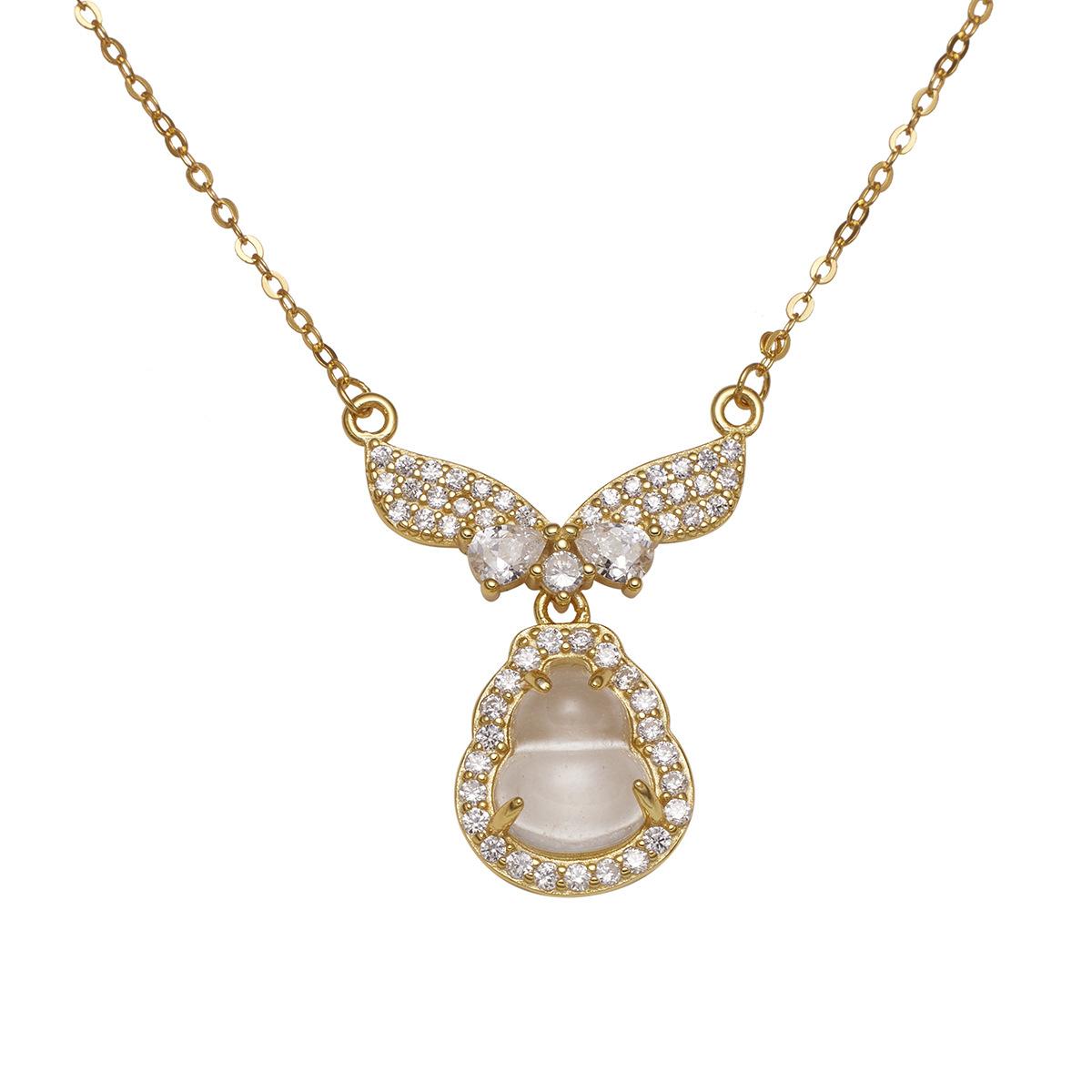 

Ожерелье с крыльями ангела из стерлингового серебра 925 пробы, инкрустированное кварцитом и нефритом, для женщин, легкое, роскошное, с подвеской в виде тыквы, темпераментная цепочка на ключицу 925 Silver