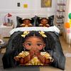 Praying Curly Hair Black Girl Duvet Cover SetYellow Polka Dot Dress Faith Bedding Includes 1 Duvet Cover And 2 PillowcaseGift
