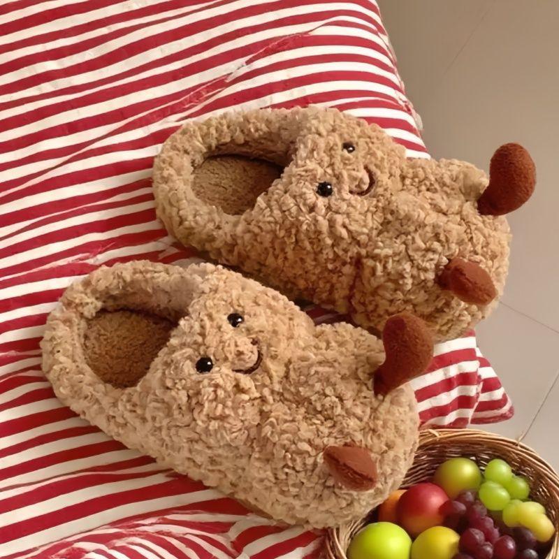 Γυναικείες Χαριτωμένες Παντόφλες Αραχίδα από Βελούδο - Άνετες, με Παχιά Σόλα, Αντιολισθητικά Βαμβακερά Υποδήματα για Φθινόπωρο/Χειμώνα