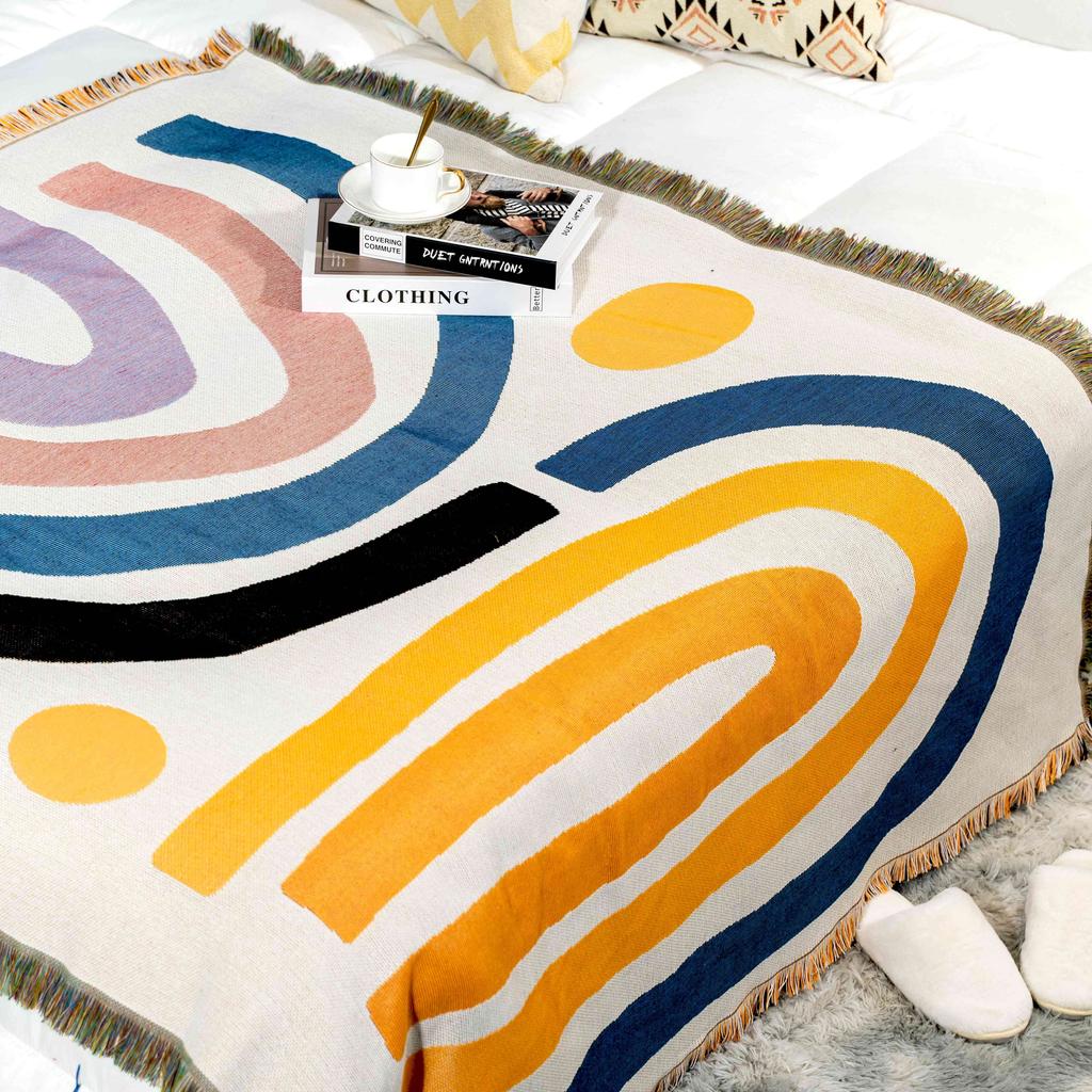 Factory Direct Custom Jacquard Woven Cooling Lightweight Throw Blanket with Tassels for Home Bedding & Travel