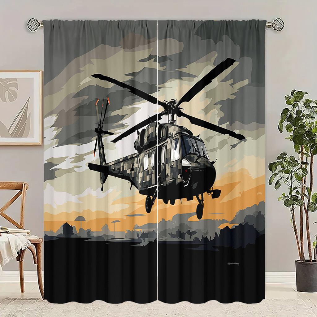 Helicopter Pattern Printed Curtains Christmas Decorations Bedroom Living Room Home Decoration Curtain Made Of Polyester Washable Sitting Ready