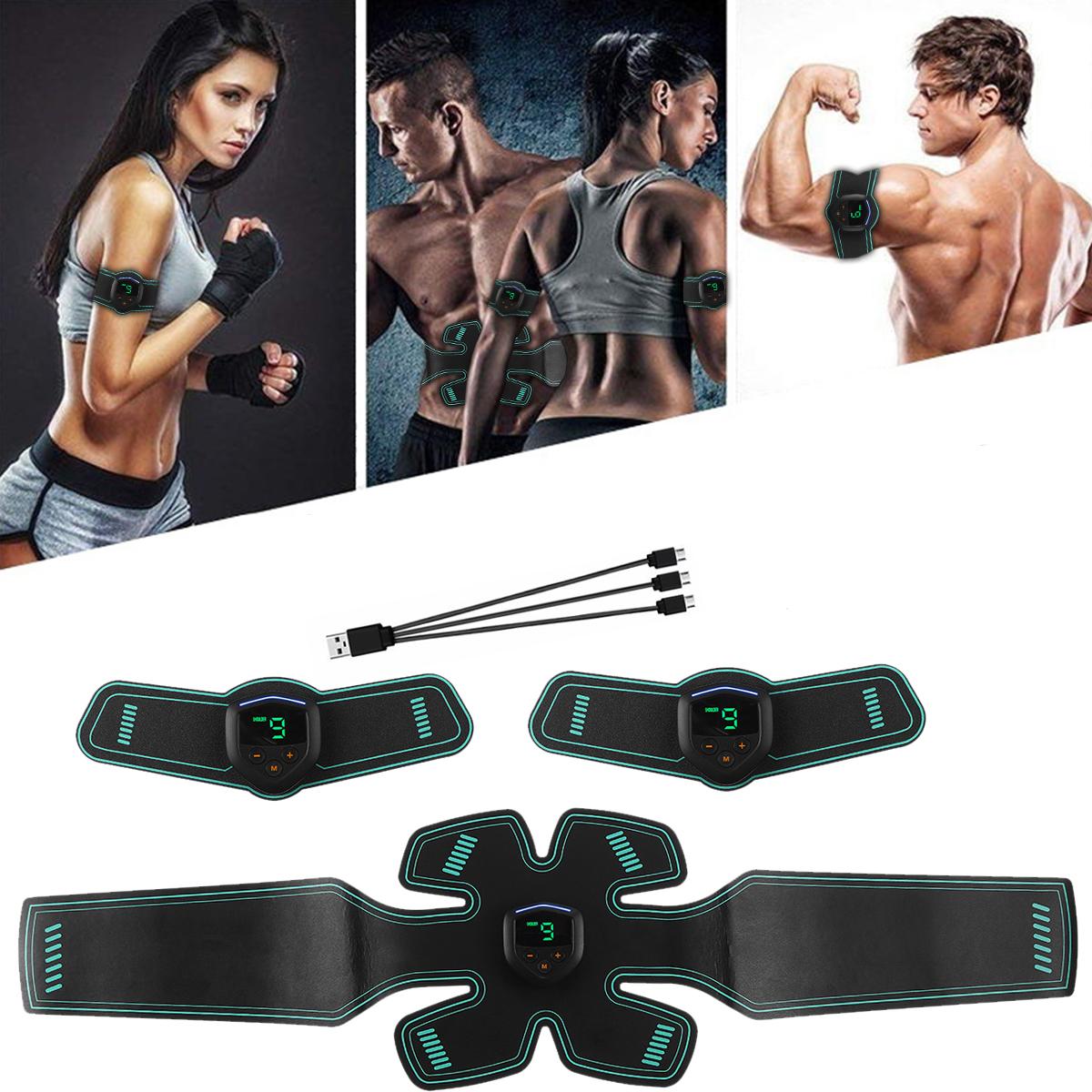 

USB перезаряжаемый электрический стимулятор мышц живота, массажный тренажер для похудения, унисекс, тренажер EMS для упражнений, ЖК-дисплей, снаряжение для тренировки мышц тела