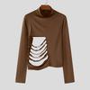 INCERUN Magliette intime casual aderenti a maniche lunghe con collo alto e cut-out con fasce da uomo