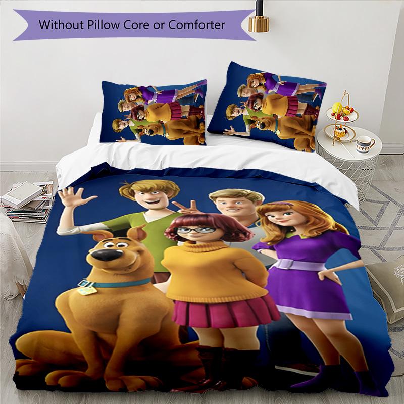 Scooby Doo 3pcs Bedding Set Duvet Cover Closure Includes 1 Duvet Cover & 2 Pillowcases for All Seasons Bedroom Home Dorm Decor