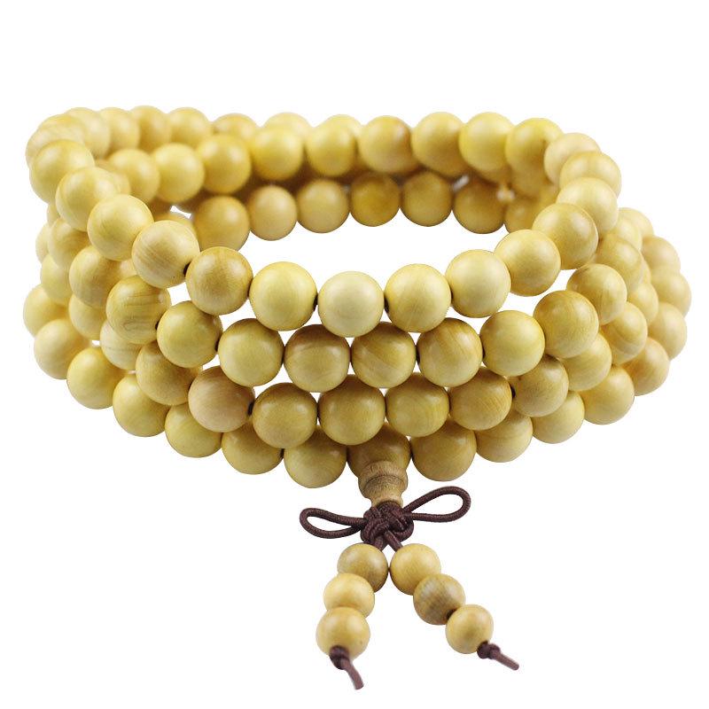 Boxwood Handcrafted Bracelet: 108 Beads, 8MM Wooden Prayer Beads for Men and Women