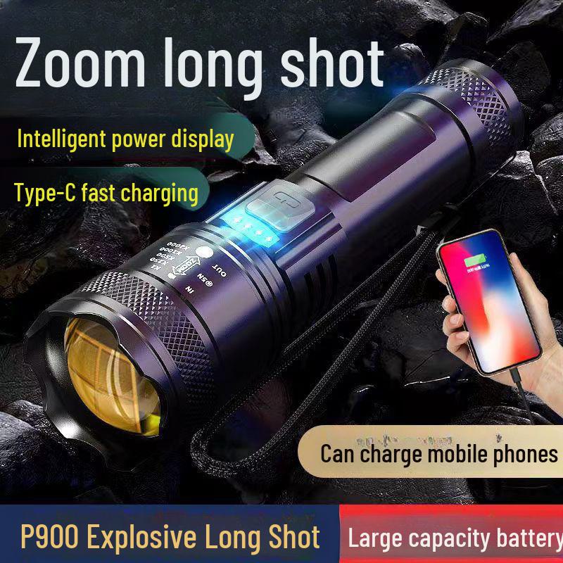 Rechargeable LED Flashlight: Portable, Long Battery Life, Focusing Zoom for Outdoor Patrols