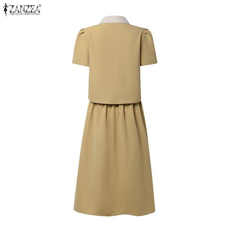 ZANZEA Women Short Sleeve Blouse and Skirts Casual Two Piece Suit Sets