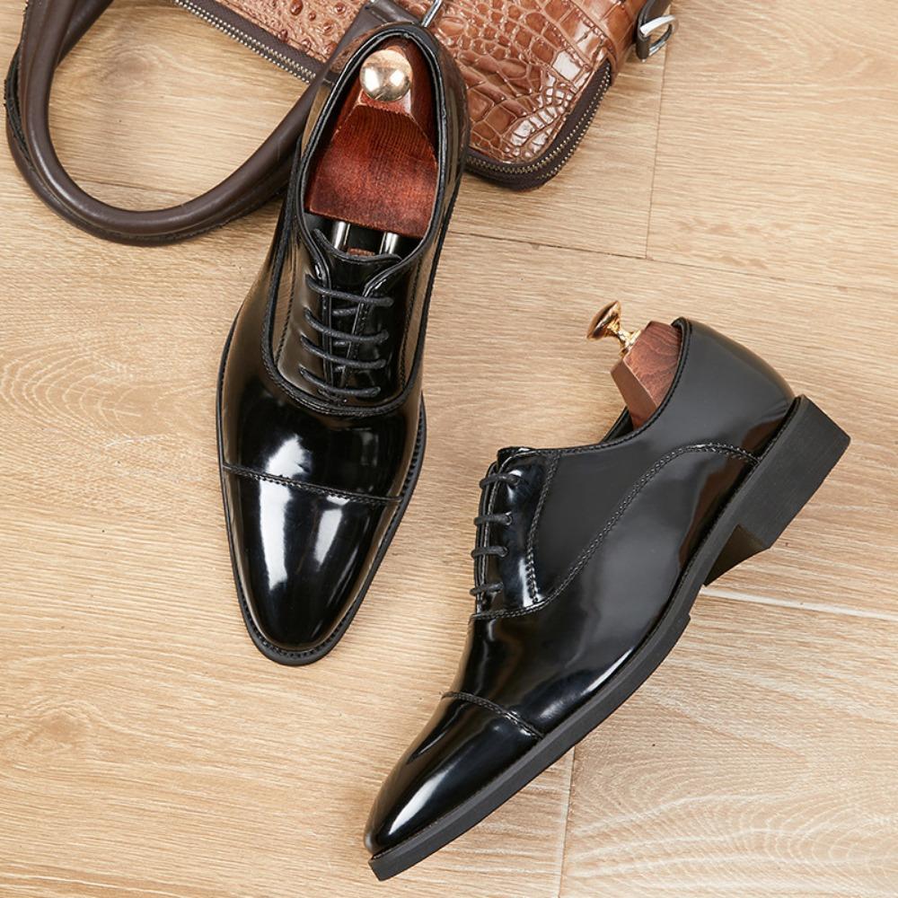 Men Genuine Leather Shoes Summer New Oxford Business Dress Shoes Soft Sole Pointed Toe Patent Leather