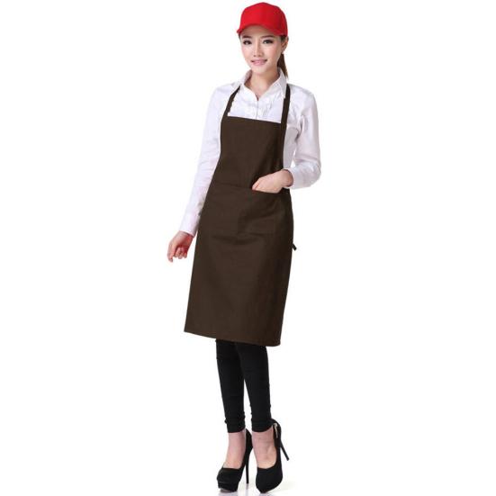 Solid Color Back Self-Tie Kitchen Restaurant Cooking Bib Apron with Pocket