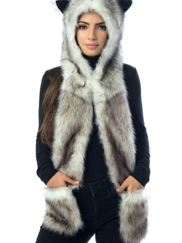 Cartoon Plush Hat Scarf Glove Set - Cute Faux Fur Cap