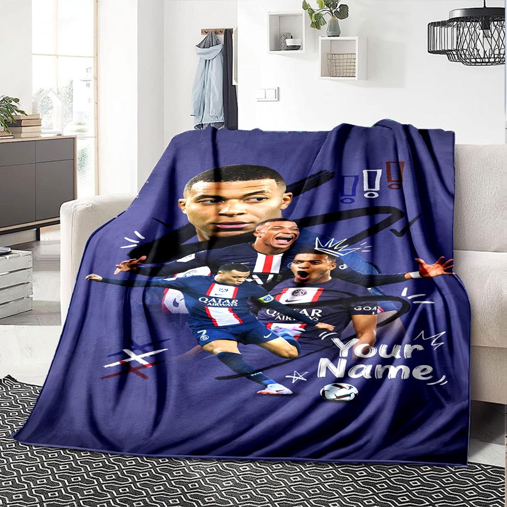 Mbappé Personalisierte Decke Geschenk Anpassbare Decke Weich & Gemütlich Vielseitig für Wohnzimmer Bett Büro Wohnzimmer Vier Jahreszeiten Universell