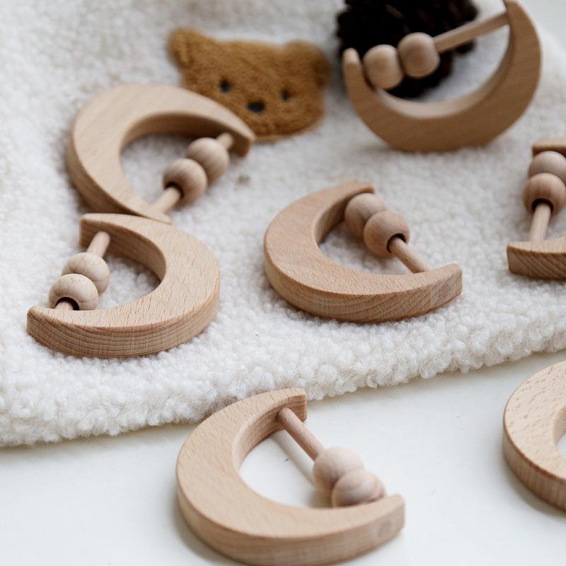 Semicircular Rattle Grinding Teeth, Moon Beech Rattle Grinding Teeth Wooden Baby Ringing Bells Wooden Toys, Gripping