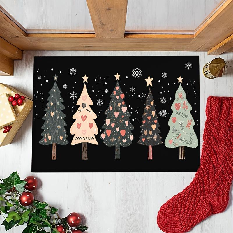 

VIKAMA Christmas Carpet 5 Christmas Tree Doormat Welcome Mat Kitchen RugCrystal Velvet Living Room Carpet Rug For Bedroom Home D 40X60CM (1.3X2FT