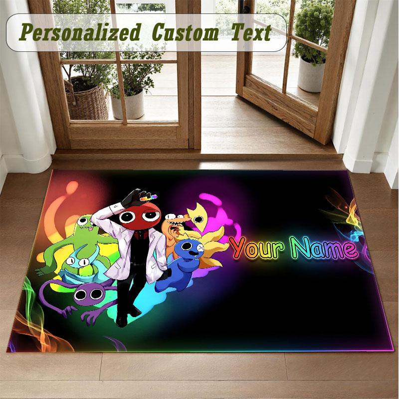 Crystal Velvet Square Rug Custom NameRainbow Friends Pattern Non Slip Home Floor Decor Rug