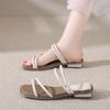 CRLAYDK Sandals for Women Dressy Summer Flat Strappy Fashion Beach Ladies Slip On Slides Leather Casual Low Heel Slippers