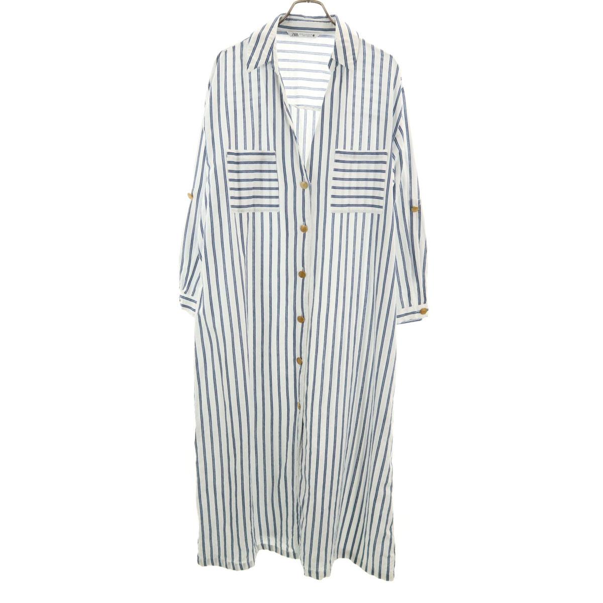 

ZARA Linen Blend stripe Long sleeve Skipper Long Shirt dress XXL Women Used