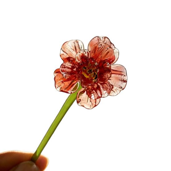 Yousheng Mini Glass Flower Figurine Handmade Faux Crystal Transparent Flower Bouquet Collectible Hand Blown Table Ornament for Mother's Day Birthday