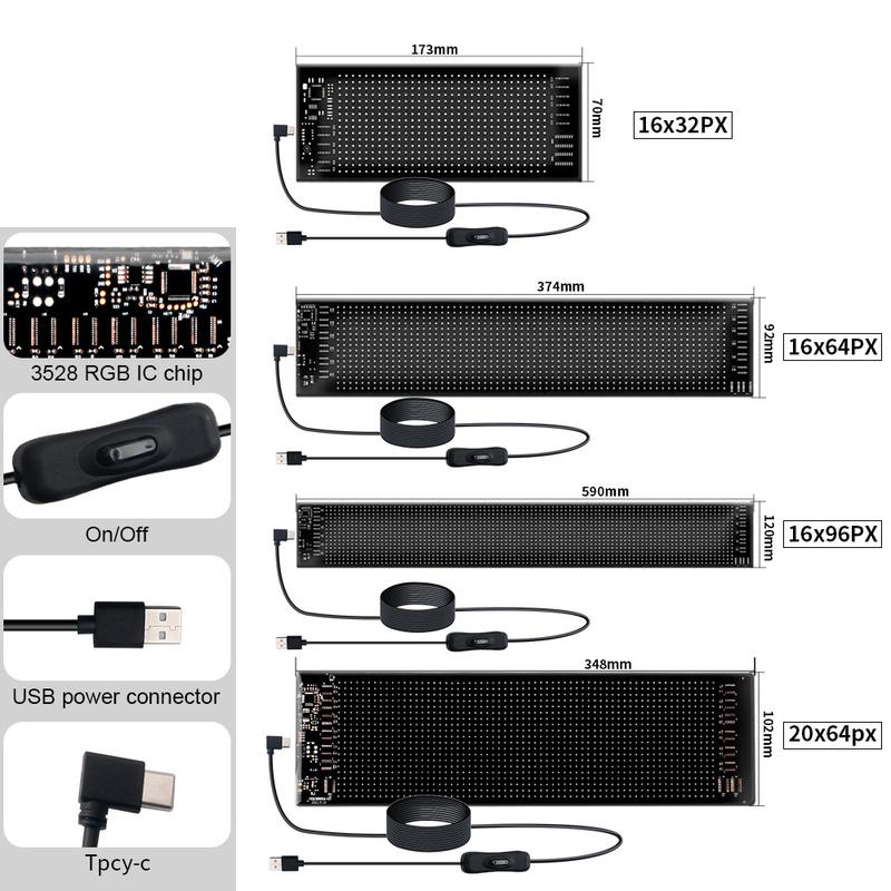 Scrolling Advertising LED Sign Display USB RGB Car App Control Bluetooth Custom Logo Display Text Pattern Animation Programmable