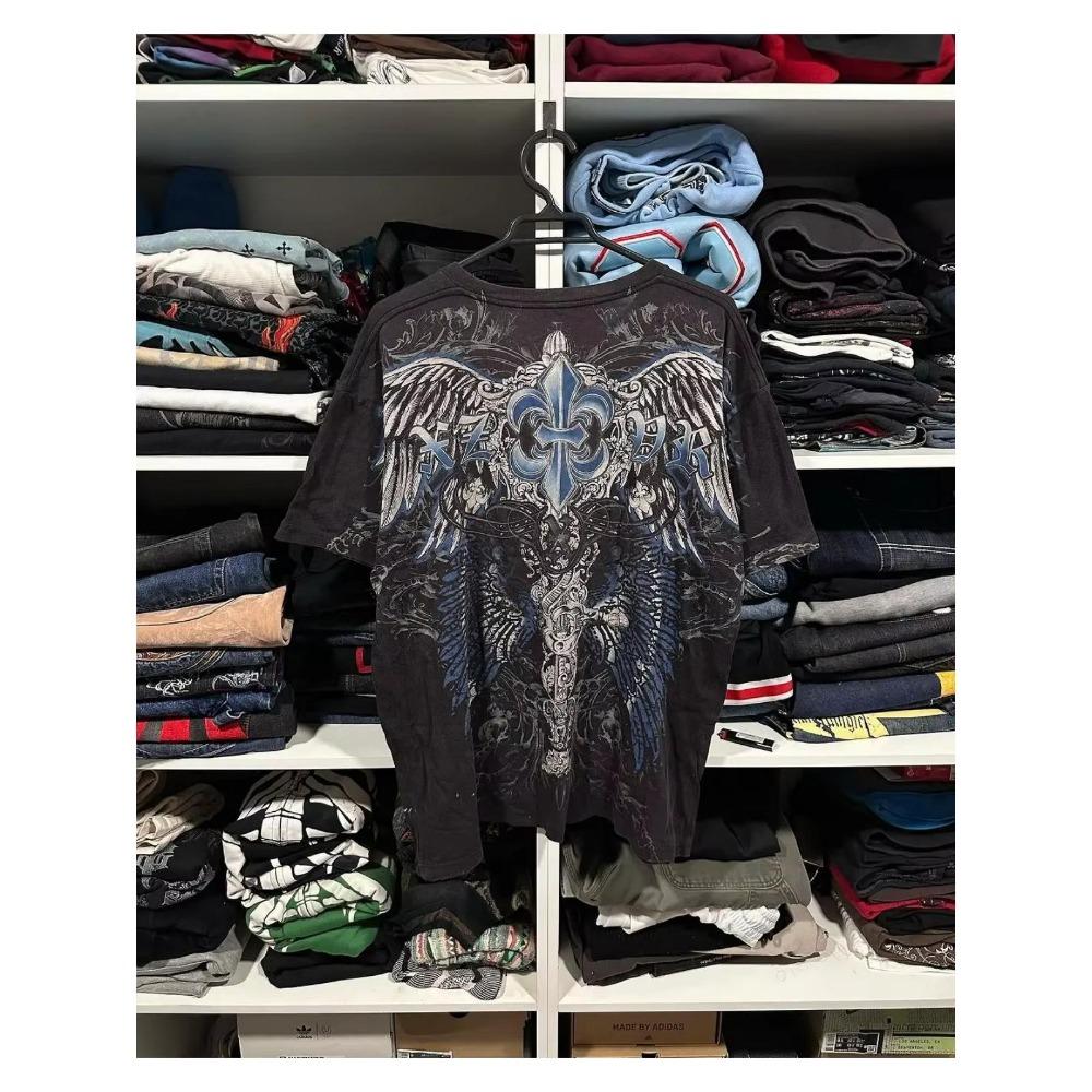 RogueWave Street Style Women Tops Short Sleeve Retro Gothic Style Haute Highend Design Stamp Duty Y2k Punk Style