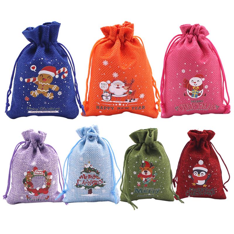 Jute-Style Christmas Gift Bag with Drawstring Closure - Small Candy & Apple Storage