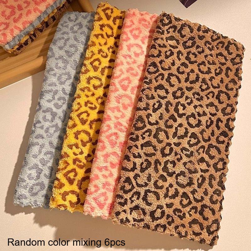 

6pcs Retro Colored Leopard Print Cleaning Cloths | Polyester Square Towels for Dishwashing, Wiping Tables Cleaning Cloth