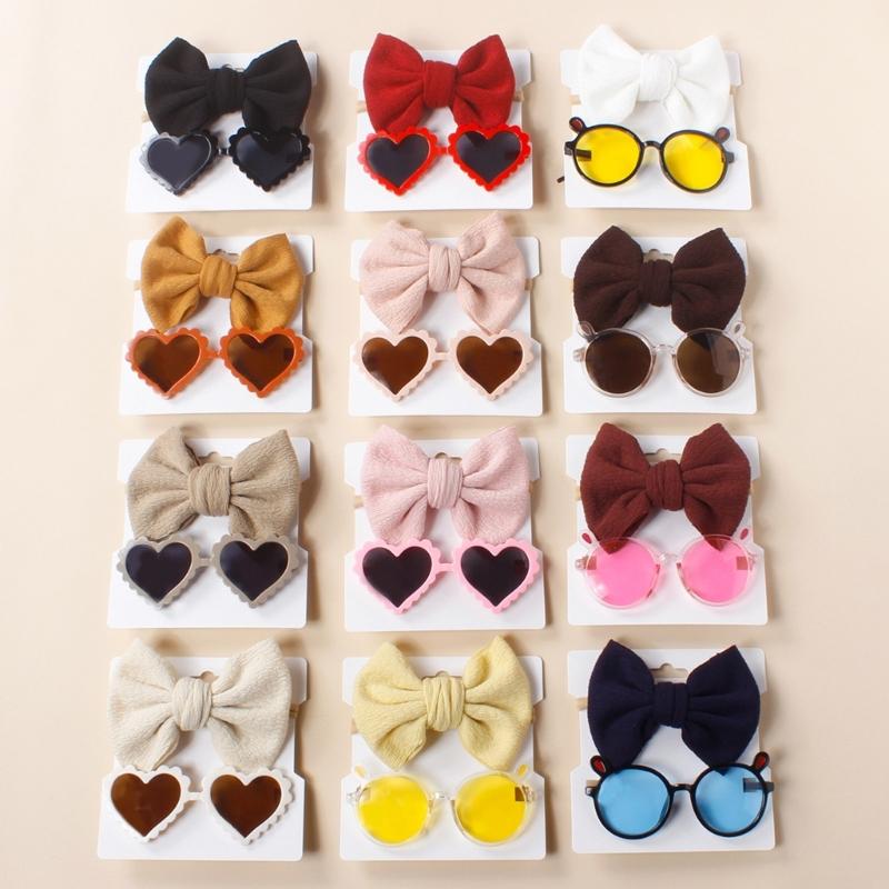 Baby Girls Headband Sunglasses Decor Kit Children Kids Supplies Seaside Beach- Accessories Bows Hair Band & Sunglasses